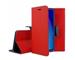 Tok álló bőr Samsung Galaxy A12 (SM-A125F) Kabura Fancy Book (flip, mágneses, oldalra nyíló, bankkártya tartó) piros - kék